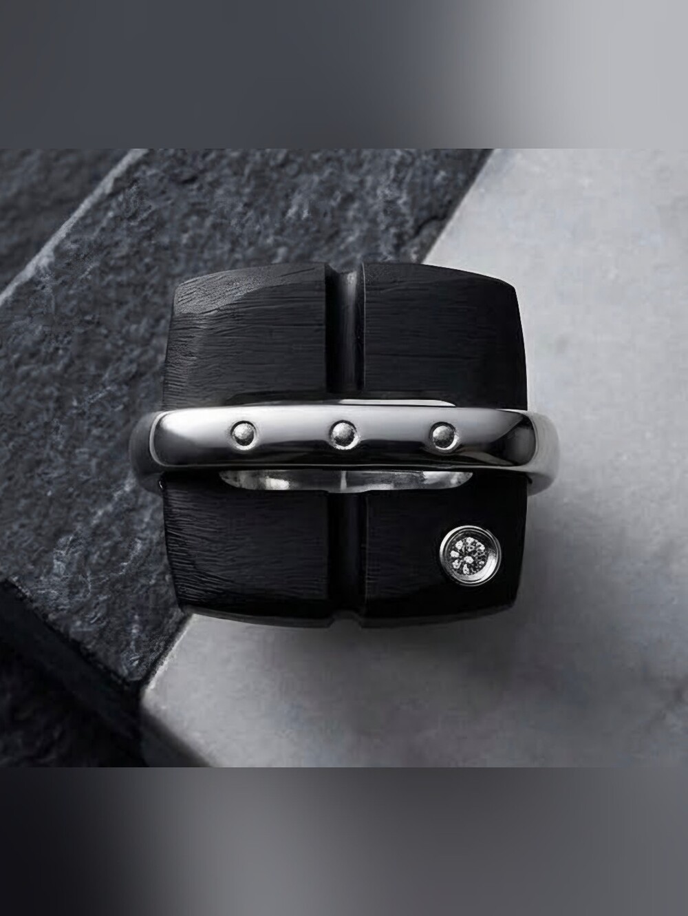Camille Lucie Black Lucite & Clear CZ Silver Tone Statement Ring